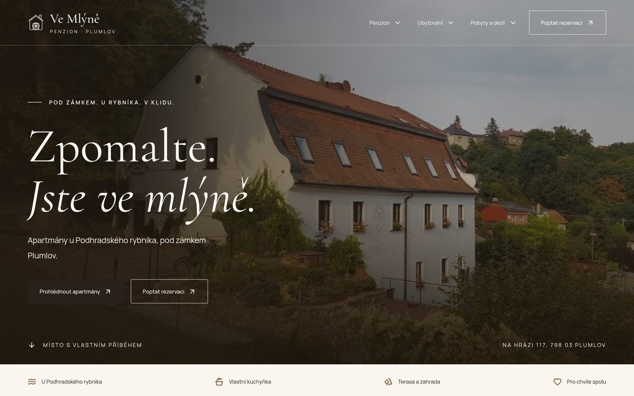 Náhled webu Penzion Ve Mlýně